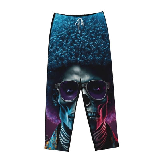 Lsque Punk Style Blue Haired Skull Print Women's Pajama Pants, Lounge Pant - Comfortable Home Wear,Elastic Waistband, Stylish Design-Large