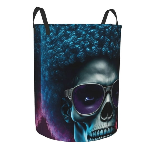 Lsque Punk Style Blue Haired Skull pattern Laundry Hamper Basket, Tall Woven Rope Hamper Basket for Clothes, Lightweight Storage Basket, Collapsible Waterproof-Small