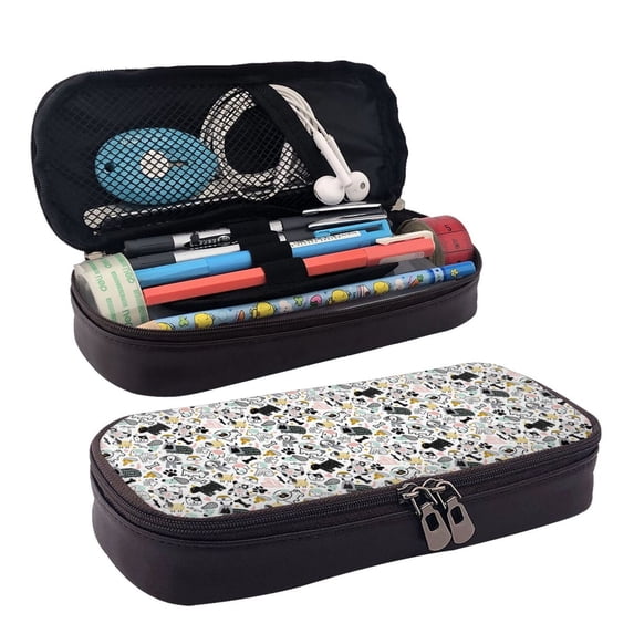 Lsque Puppy Printed Big Capacity PU Leather Pencil Case Large Pencil Pouch Stationery Pen Bag Pencil Holder for Teen