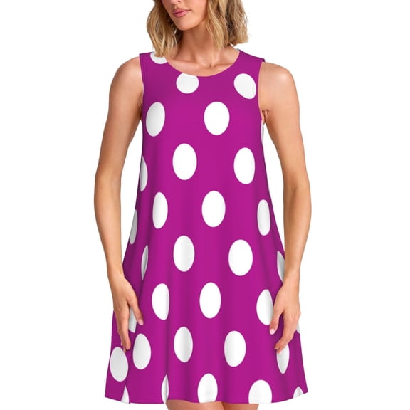 Lsque Purlpe And White Polka Dot Pattern Summer Dresses for Women – Sleeveless T-Shirt Swing Sundress, Perfect for the Beach and Casual Days