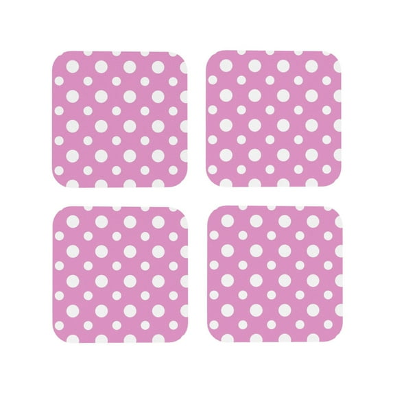Lsque Purple And White Polka Dot Pattern 4" Drink Coasters Set of 4, PVC Leather Absorbent Coasters, Table Coaster Set Decorative Coffee Cup Coasters Housewarming Gift -Square