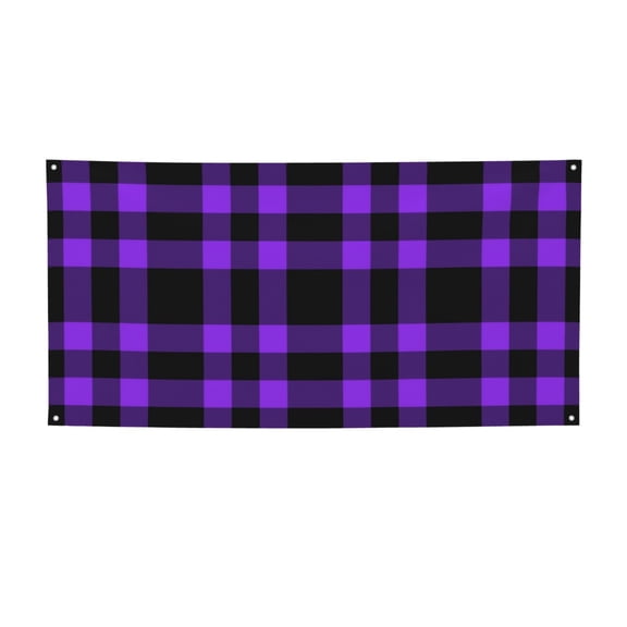 Lsque Purple Buffalo Plaid Pattern Party Banner, Festive Banner , Holiday Celebrations and Events for Carnival Birthday Party Festival Decorations-Small