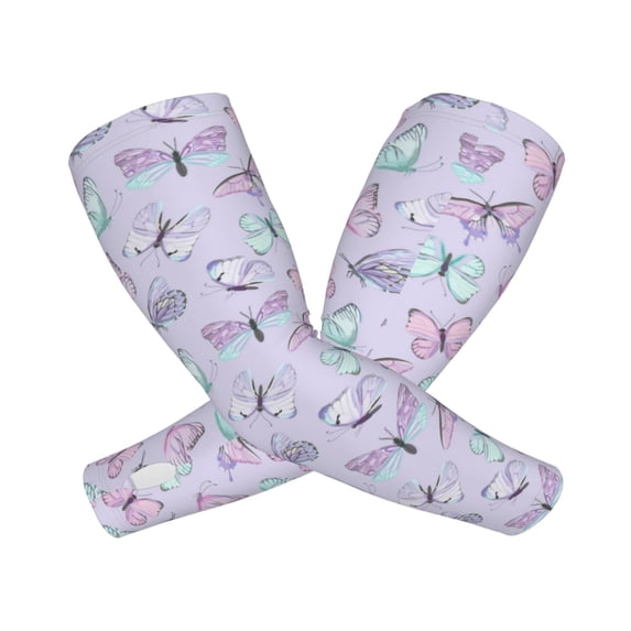 Lsque Purple Butterfly Cooling Arm Sleeves for Men & Women -Compression Sleeves to Cover Arms for Working,Sun Sleeves for UV Protection,Breathable, Moisture-Wicking