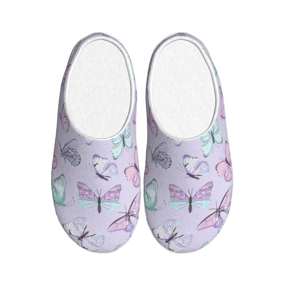 Lsque Purple Butterfly Pattern Womens Comfort Cotton on Scuff With Memory Foam and Anti-skid Sole Slipper-37/38