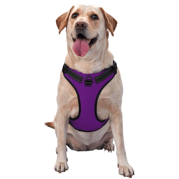 Lsque Purple Dog Harness, No-Pull Pet Harness with 2 Leash Clips, Adjustable Soft Padded Dog Vest with Easy Control Handle for Large Dogs-Large