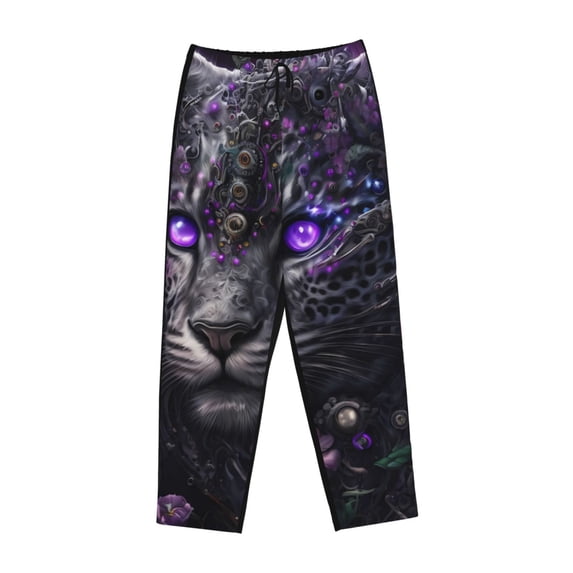 Lsque Purple-Eyed Floral Leopard Print Women's Pajama Pants, Lounge Pant - Comfortable Home Wear,Elastic Waistband, Stylish Design-Medium