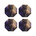 thumbnail image 1 of Lsque Purple Flower Lazy Cat Pattern 4" Drink Coasters Set of 4, PVC Leather Absorbent Coasters, Table Coaster Set Decorative Coffee Cup Coasters Housewarming Gift -Octagon, 1 of 6
