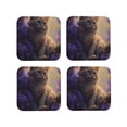 thumbnail image 1 of Lsque Purple Flower Lazy Cat Pattern 4" Drink Coasters Set of 4, PVC Leather Absorbent Coasters, Table Coaster Set Decorative Coffee Cup Coasters Housewarming Gift -Square, 1 of 6