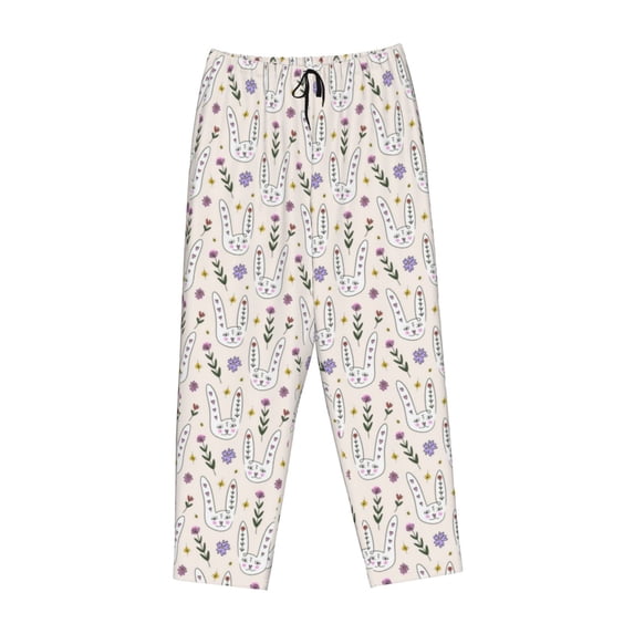 Lsque Purple Flower Rabbit Print Women's Pajama Pants, Lounge Pant - Comfortable Home Wear,Elastic Waistband, Stylish Design-XX-Large