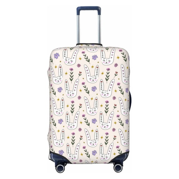 Lsque Purple Flower Rabbit Printed Luggage Cover, Travel Luggage Protector,Scratch and Dirt Resistant, Fits 18-32 Inch Luggage - Small