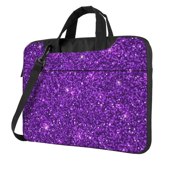 Lsque Purple Glitter Pattern Laptop Bag – Portable & Slim Single-Shoulder Computer Case with Adjustable Strap, Protective, Lightweight for 13”/14”/15.6” Laptops