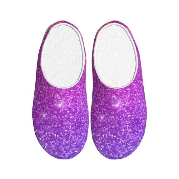 Lsque Purple Glitter Pattern Womens Comfort Cotton on Scuff With Memory Foam and Anti-skid Sole Slipper-40/41