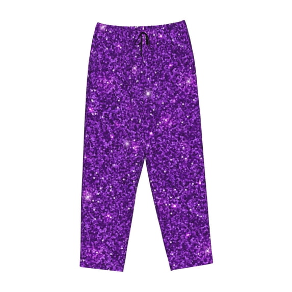 Lsque Purple Glitter Print Women's Pajama Pants, Lounge Pant - Comfortable Home Wear,Elastic Waistband, Stylish Design-XX-Large