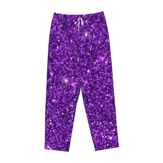 Lsque Purple Glitter Print Women's Pajama Pants, Lounge Pant - Comfortable Home Wear,Elastic Waistband, Stylish Design-XX-Large