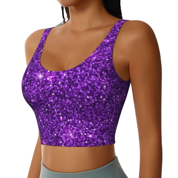Lsque Purple Glitter Printed Women'S Sports Bra, Compression, Moisture Wicking, High-Impact Sports Bra For Women,Supportive sports bra-XX-Large