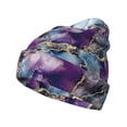 thumbnail image 1 of Lsque Purple Marble Texture Pattern Knitted Beanie, Unisex Winter Hat, Knit Hat Winter Beanies Thick Fisherman Beanies Cuffed Plain Skull Caps, 1 of 6