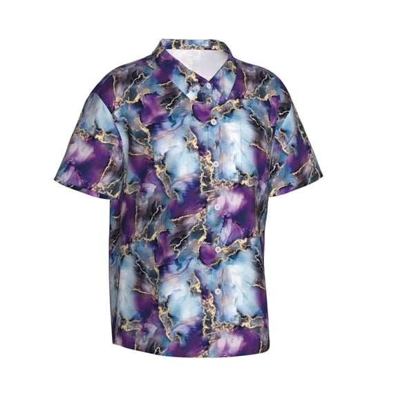 Lsque Purple Marble Texture pattern Hawaiian Shirt for Men, Unisex Summer Beach Casual Short Sleeve Button Down Shirts-XX-Large
