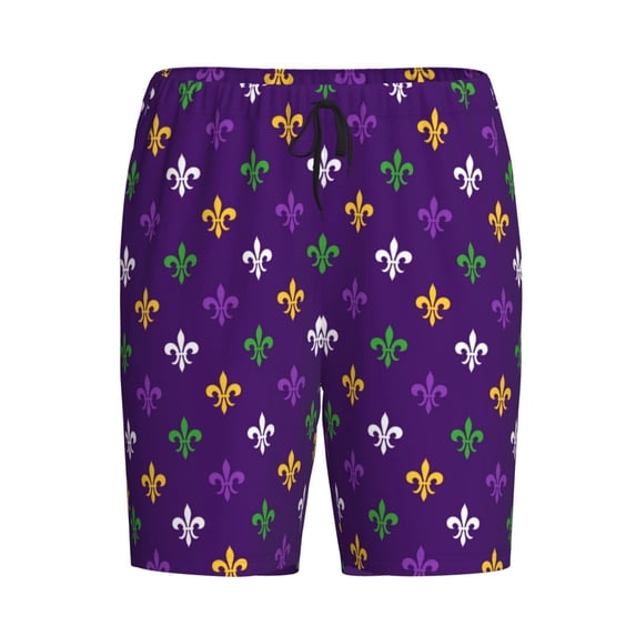 Lsque Purple Mardi Gras Mens Sleep Pajama Shorts,Short Pajama Pants, Cotton Ultra-Soft Knit-Large