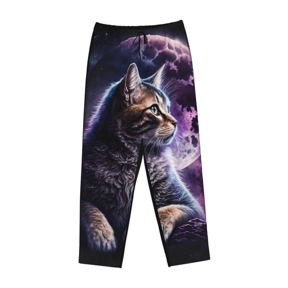 Lsque Purple Moon Cat Print Women's Pajama Pants, Lounge Pant - Comfortable Home Wear,Elastic Waistband, Stylish Design-XX-Large