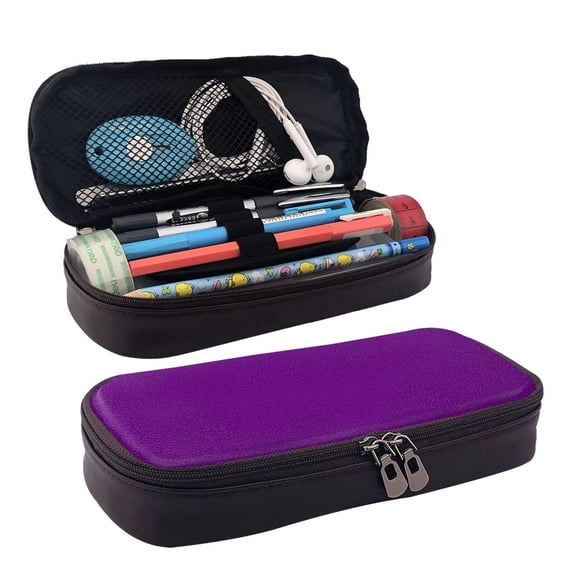 Lsque Purple Printed Big Capacity PU Leather Pencil Case Large Pencil Pouch Stationery Pen Bag Pencil Holder for Teen