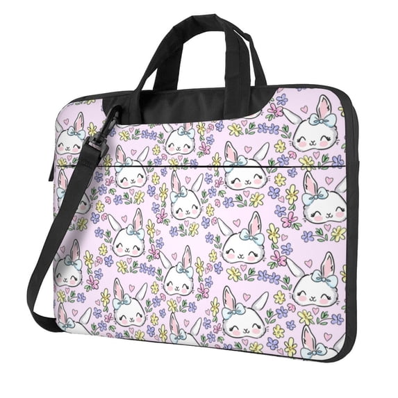 Lsque Purple Rabbit Pattern Laptop Bag – Portable & Slim Single-Shoulder Computer Case with Adjustable Strap, Protective, Lightweight for 13”/14”/15.6” Laptops