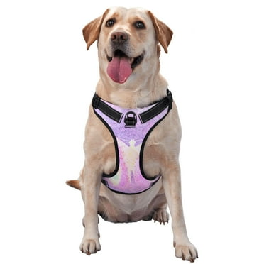 Lsque Purple Sparkling Butterfly Dog Harness, No-Pull Pet Harness with 2 Leash Clips, Adjustable Soft Padded Dog Vest with Easy Control Handle for Large Dogs-
