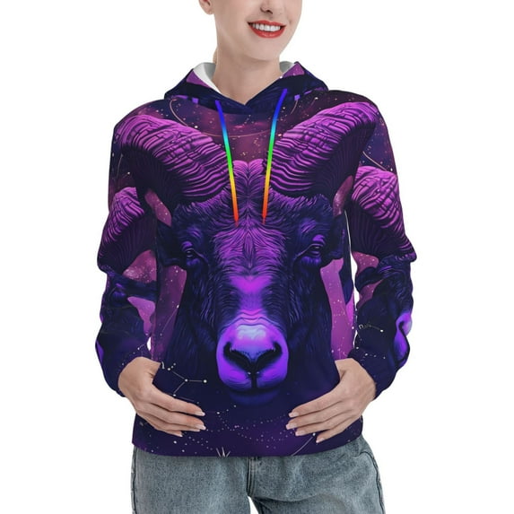 Lsque Purple Starry Sky Antelope Pattern Casual Women's Hoodie,Hooded Sweatshirt with Kangaroo Pocket,Pullover Hoodie with Eye-catching Drawstrings-Small
