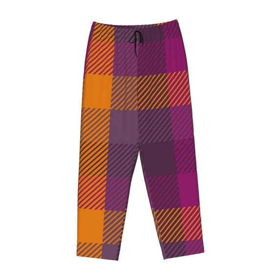 Lsque Purple Yellow Buffalo Plaid Print Women's Pajama Pants, Lounge Pant - Comfortable Home Wear,Elastic Waistband, Stylish Design-Small