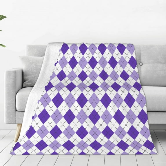 Lsque Purple argyle Pattern Fuzzy Fleece Throw Blanket Extra Large,Super Soft,Fluffy and Warm Blankets for Couch,Bed,All Season Use-50"x40"