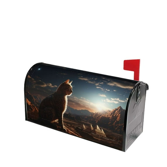 Lsque Pyramid Desert Cat Mailbox Cover Standard Size ,Magnetic Mailbox Covers Post Wraps Letter Box Cover -25.5x21 in