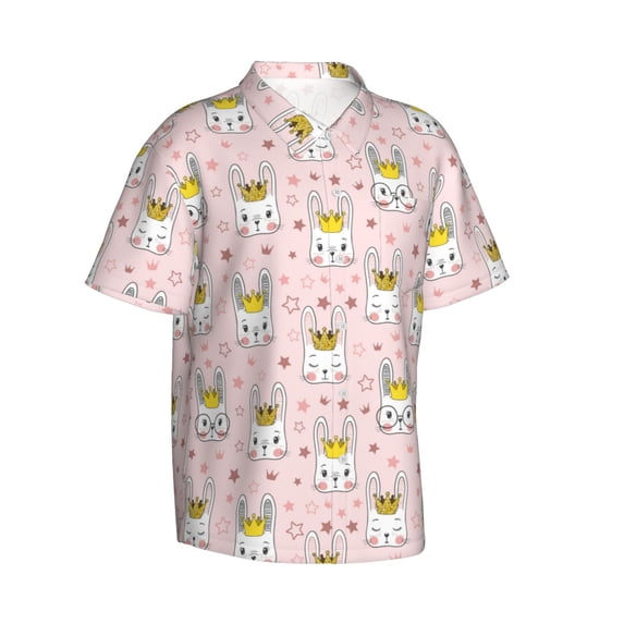 Lsque Queen For Rabbit pattern Hawaiian Shirt for Men, Unisex Summer Beach Casual Short Sleeve Button Down Shirts-XX-Large