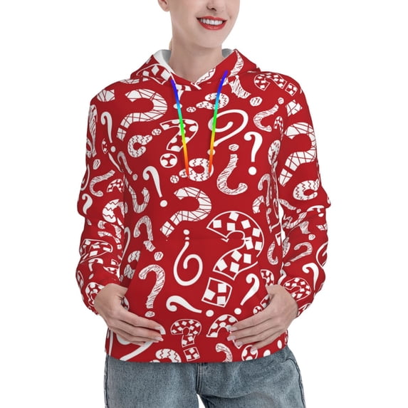 Lsque Question Marks1 Pattern Casual Women's Hoodie,Hooded Sweatshirt with Kangaroo Pocket,Pullover Hoodie with Eye-catching Drawstrings-Small