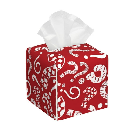 Lsque Question Marks1 Printed Tissue Box Cover Holder, Facial Paper Organizer Dispenser,Square with Bottom Belt, PVC Leather Decorative Organizer