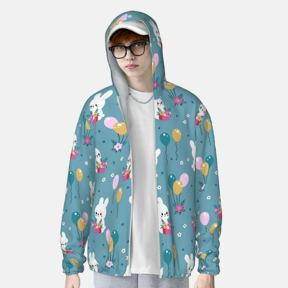 Lsque Rabbit And Balloon UPF 50+ Lightweight Sun Protection Men's Women's Long Sleeve Shirt, Hoodie Performance -Medium