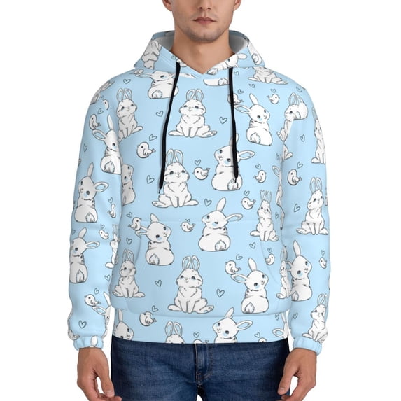 Lsque Rabbit And Bird Pattern Casual Men's Hoodie,Hooded Sweatshirt with Kangaroo Pocket,Pullover Hoodie-X-Large