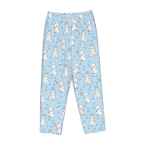Lsque Rabbit And Bird Print Women's Pajama Pants, Lounge Pant - Comfortable Home Wear,Elastic Waistband, Stylish Design-X-Large