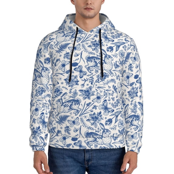 Lsque Rabbit And Butterfly Pattern Casual Men's Hoodie,Hooded Sweatshirt with Kangaroo Pocket,Pullover Hoodie-4X-Large