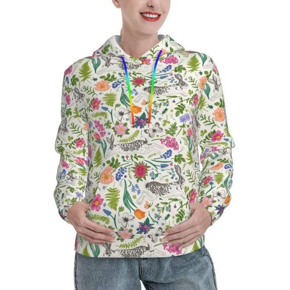 Lsque Rabbit And Butterfly Pattern Casual Women's Hoodie,Hooded Sweatshirt with Kangaroo Pocket,Pullover Hoodie with Eye-catching Drawstrings-XX-Large