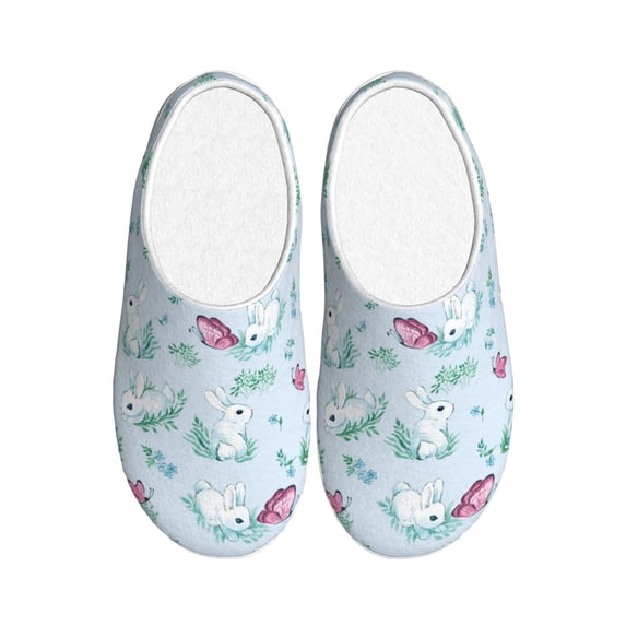 Lsque Rabbit And Butterfly Pattern Womens Comfort Cotton on Scuff With Memory Foam and Anti-skid Sole Slipper-42/43