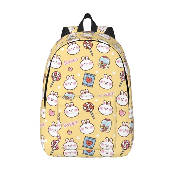 Lsque Rabbit And Candy Pattern Canvas Daypack, Durable Backpack, High-quality Versatile Backpack,Vintage Compact Backpack-Medium