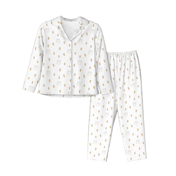 Lsque Rabbit And Carrot Pattern Long Sleeve Pajama Set for Women - Soft 2-Piece Sleepwear and Loungewear Set with Pockets, Comfy Nightwear-Large