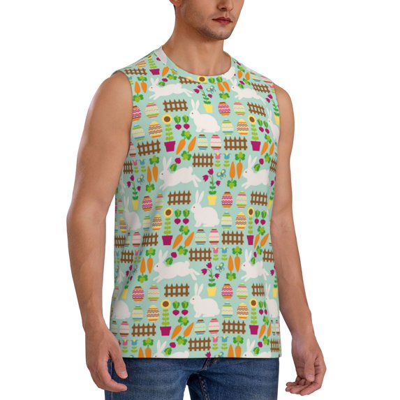 Lsque Rabbit And Carrot Print Men's Cotton Blend Sleeveless Muscle Shirts (S-3XL)- Moisture Wicking, Odor Protection, UPF 30+,3X-Large