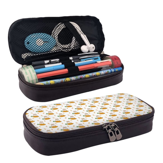 Lsque Rabbit And Carrot Printed Big Capacity PU Leather Pencil Case Large Pencil Pouch Stationery Pen Bag Pencil Holder for Teen