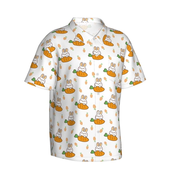 Lsque Rabbit And Carrot pattern Hawaiian Shirt for Men, Unisex Summer Beach Casual Short Sleeve Button Down Shirts-X-Large