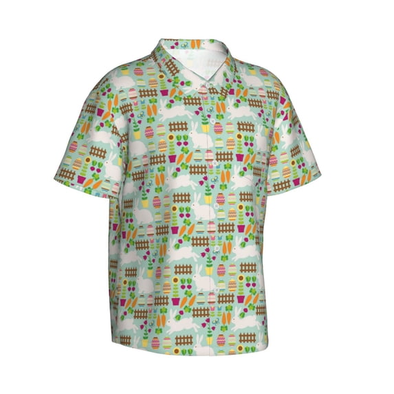 Lsque Rabbit And Carrot pattern Hawaiian Shirt for Men, Unisex Summer Beach Casual Short Sleeve Button Down Shirts-XX-Large
