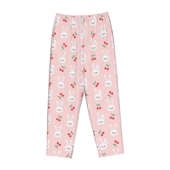 Lsque Rabbit And Cherry Print Women's Pajama Pants, Lounge Pant - Comfortable Home Wear,Elastic Waistband, Stylish Design-X-Large
