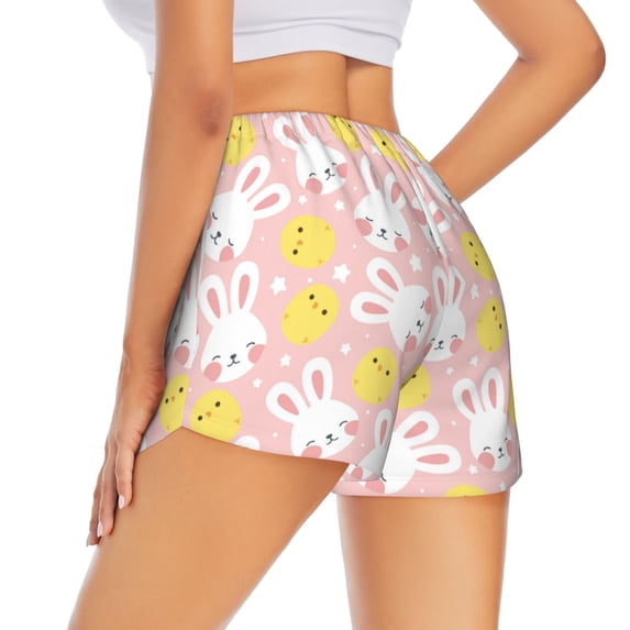 Lsque Rabbit And Chick Printed Women's Running Shorts with Liner Pockets,Elastic Quick Dry Workout Athletic Gym Yoga Shorts,Womens High Waist Shorts-Large