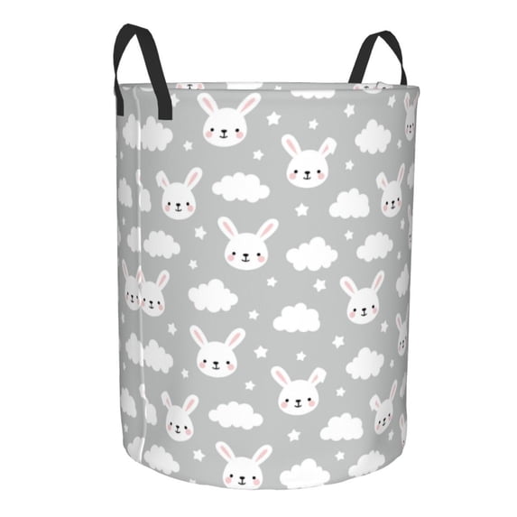 Lsque Rabbit And Cloud pattern Laundry Hamper Basket, Tall Woven Rope Hamper Basket for Clothes, Lightweight Storage Basket, Collapsible Waterproof-