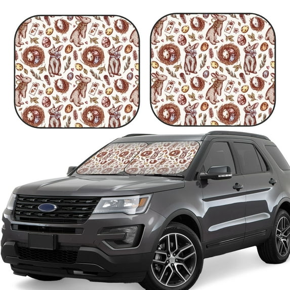 Lsque Rabbit And Egg 2 PCS Windshield Sun Shade | CarFoldable Window Covers | Car Accessories Reflect UV for Universal Cars SUV Truck | Small