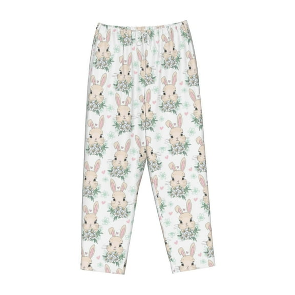 Lsque Rabbit And Flower Print Women's Pajama Pants, Lounge Pant - Comfortable Home Wear,Elastic Waistband, Stylish Design-Medium